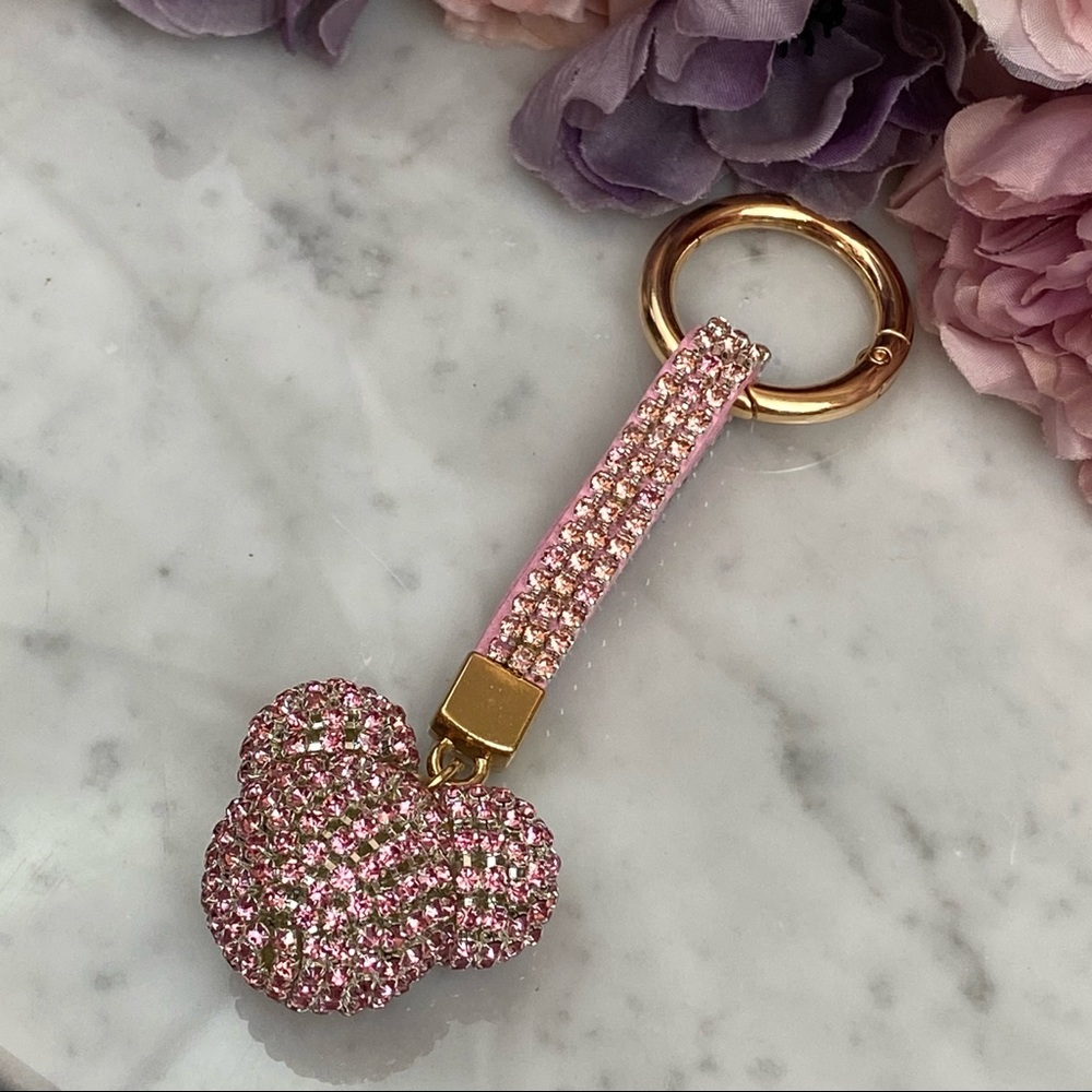 Chic Pink Crystal & Leather Mickey Mouse Keychain - Picture 6 of 14